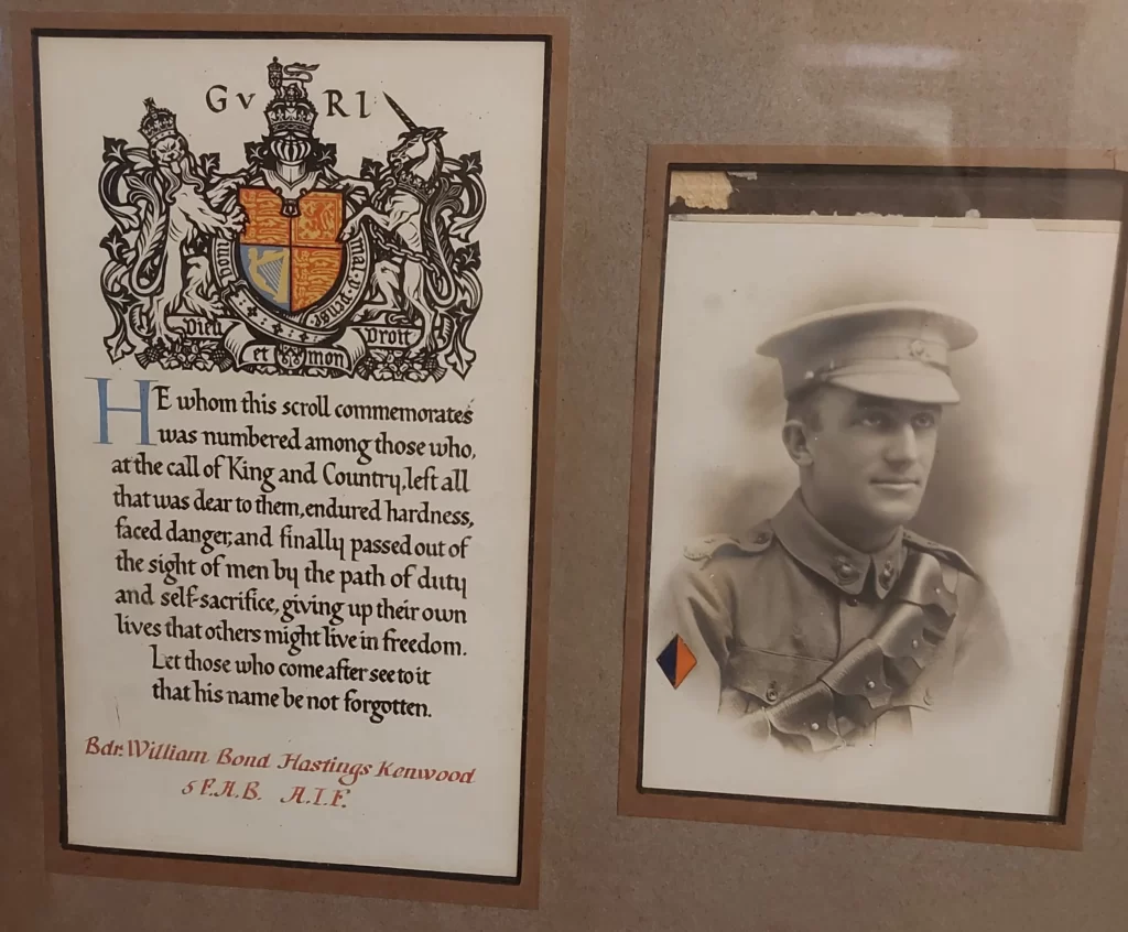 William Kenwood memorial scroll at Lydham Hall